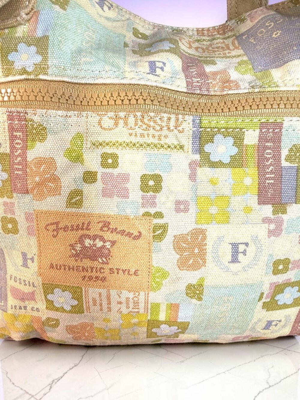 Fossil Rare Vintage Y2K "Nostalgia Grid" Multicolor Canvas Shoulder Tote Bag - Picture 3 of 16